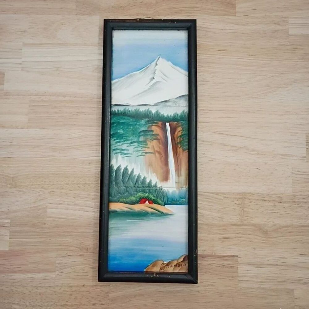Okamoto Signed Japanese Art Mid-Century Modern Vibrant Hand Painted Tiles